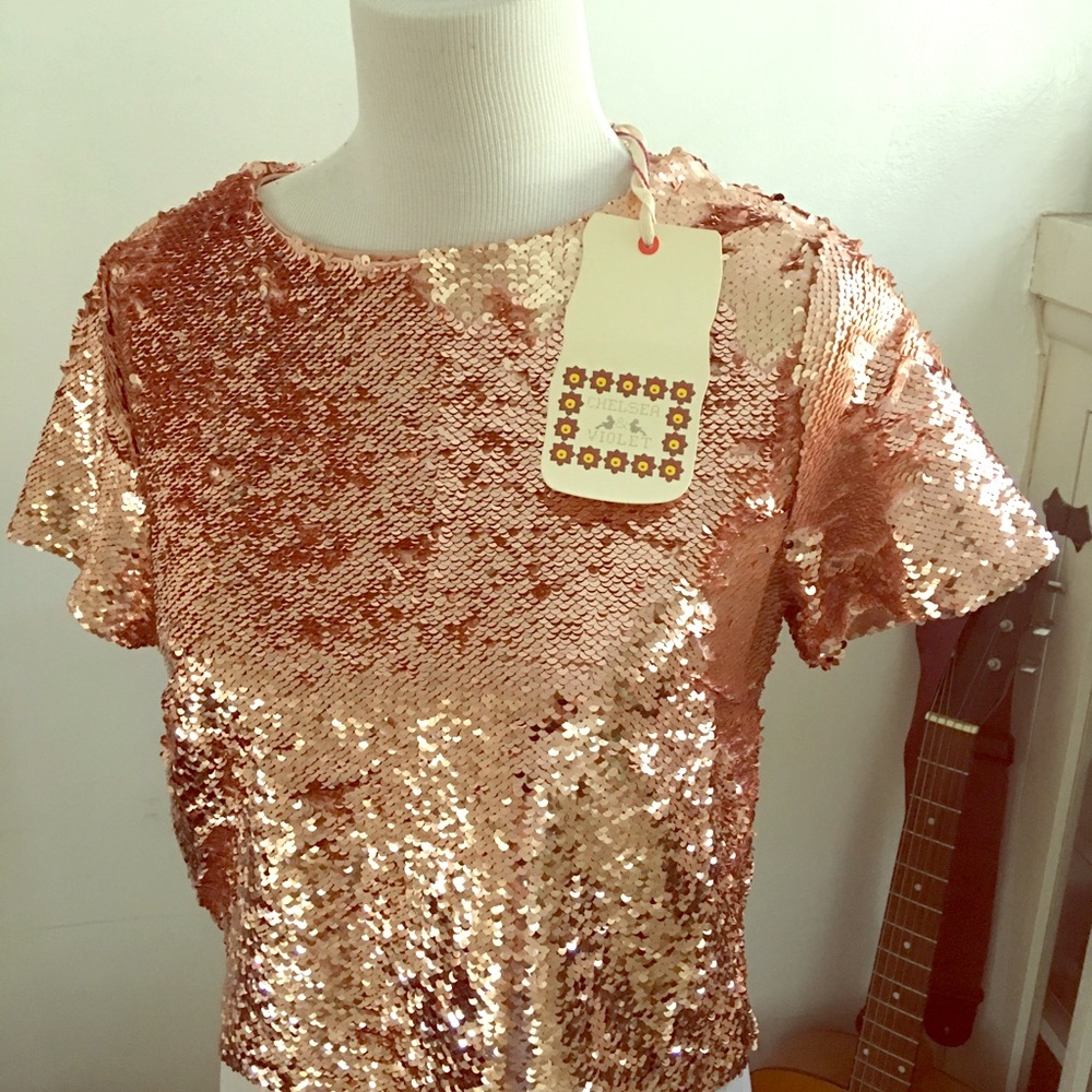 Chelsea & Violet Rose Gold Sequin Top